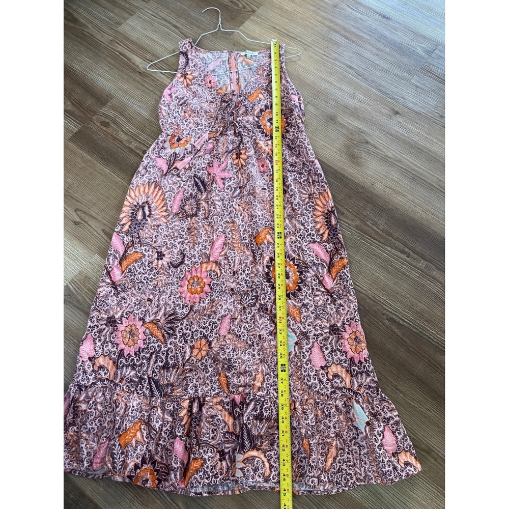 Madewell Floral Batik Lace Up Tassel Midi Dress Pink Orange Size 4 - Picture 9 of 11